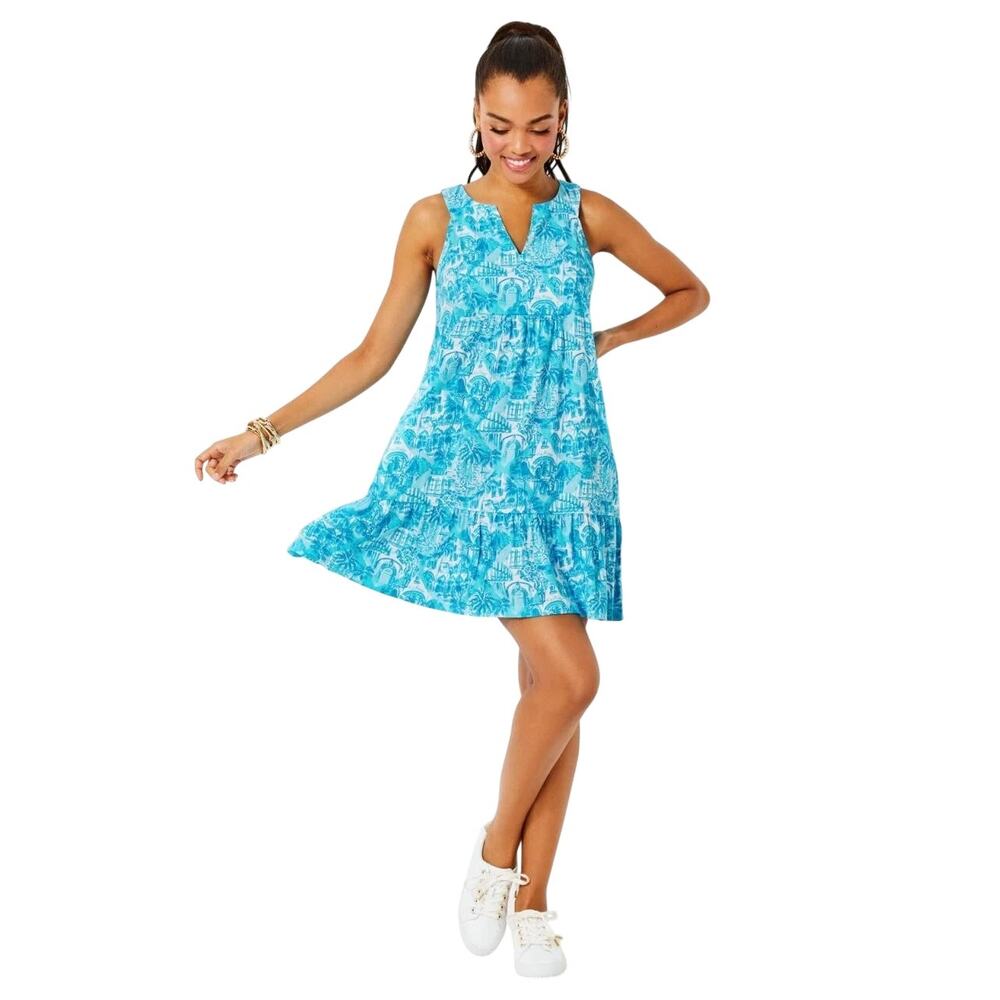 Lilly Pulitzer Lindy Dress XXS Amalfi Blue Swing Shift Resort Tropical Cotton - Picture 12 of 12